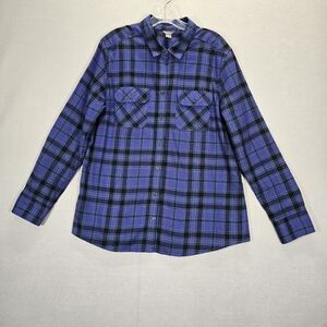 Eddie Bauer Button Up  Shirt Pockets Plaid Purple/Black  Women's Size XL